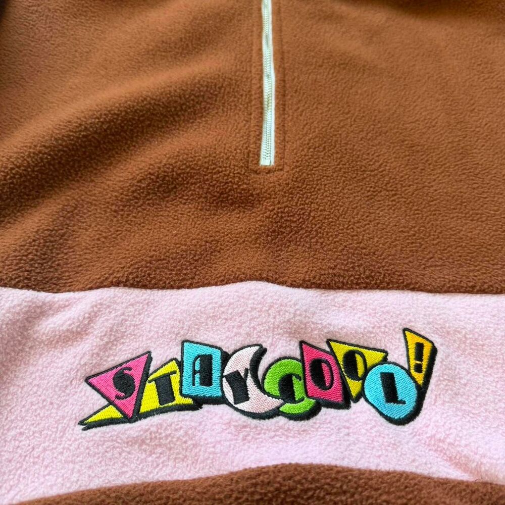 STAY COOL Embroidered Fleece Quarter Zip Sweatshirt Size Medium Brown Pink